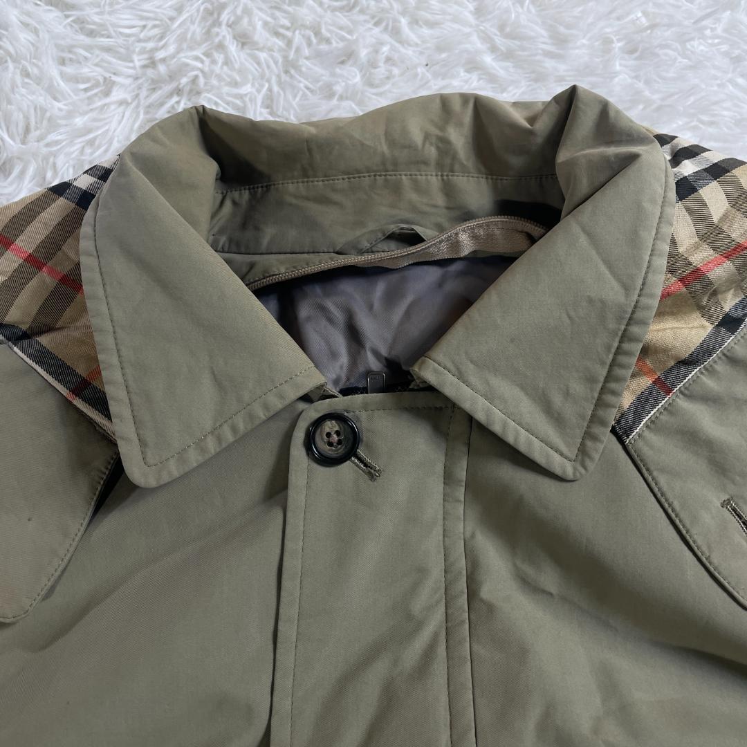80s 90s バーバリー モッズコート 2way ノバチェック L カーキ
