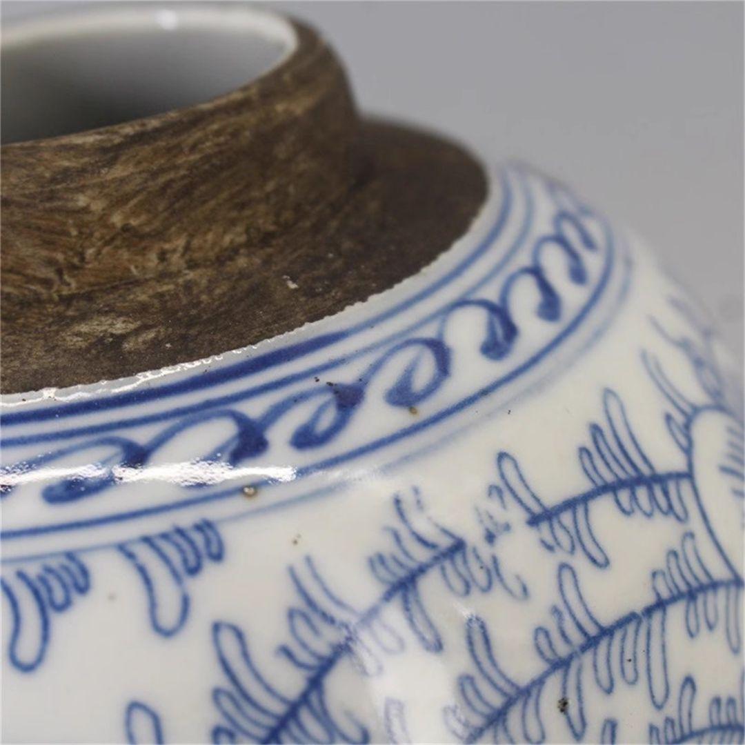 青花磁器喜字缶二重喜蓋缶 景徳鎮 陶磁器 装飾品 現代工芸品 美術品 置物