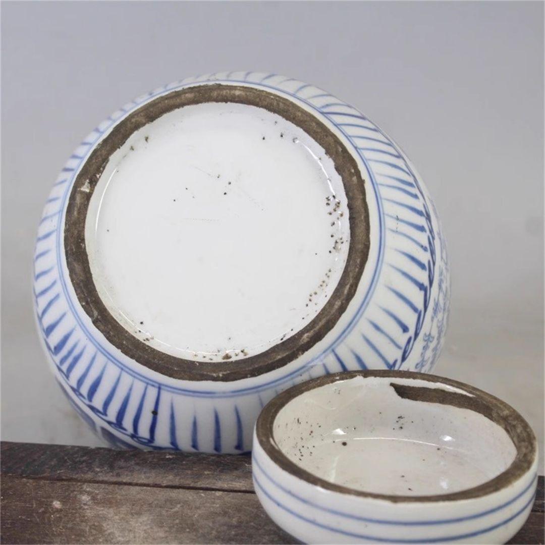 青花磁器喜字缶二重喜蓋缶 景徳鎮 陶磁器 装飾品 現代工芸品 美術品 置物