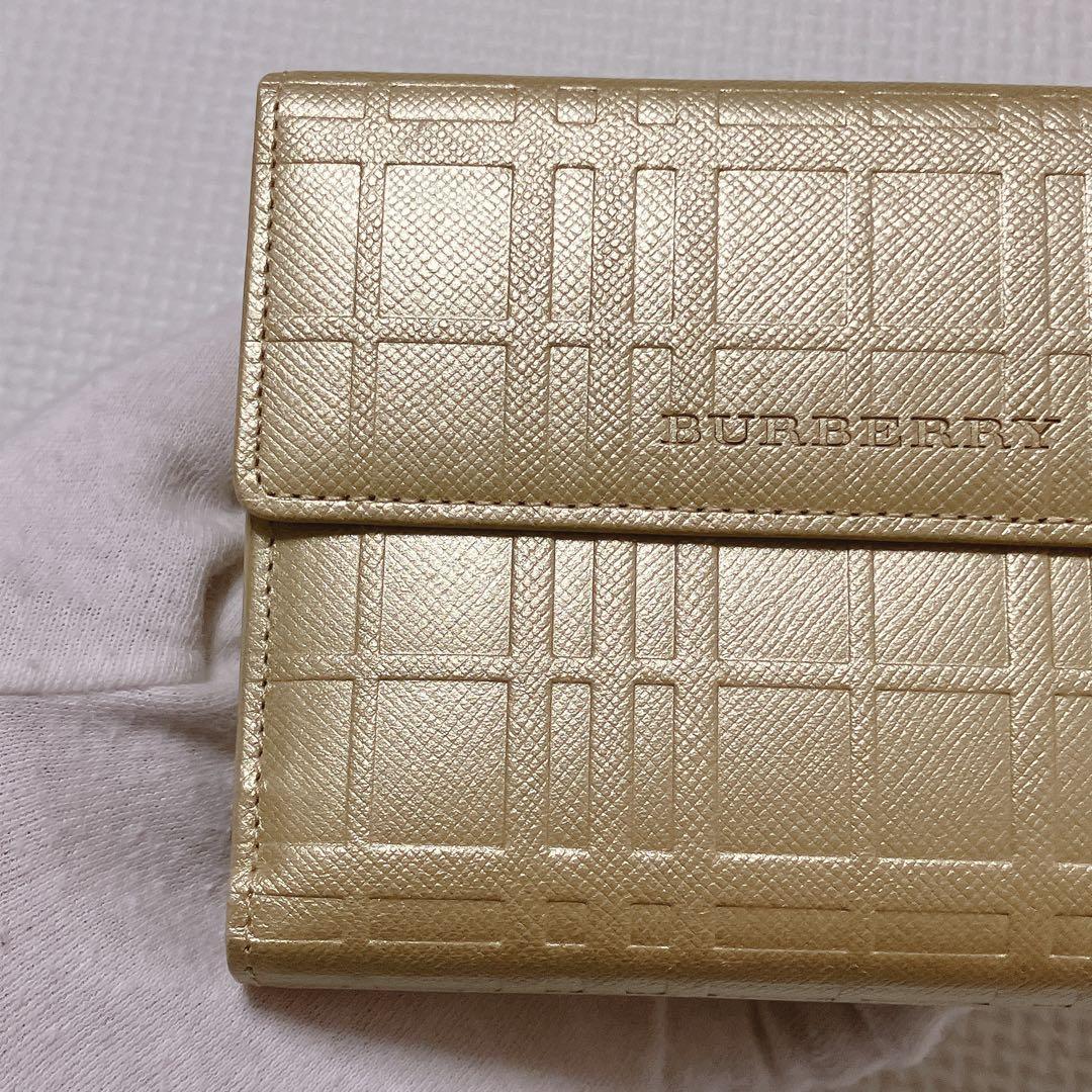 未使用　BURBERRY バーバリー　レザーがま口三つ折り財布　ゴールド