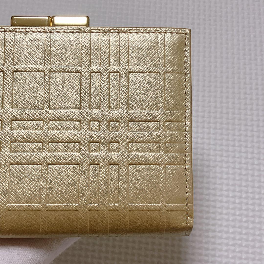 未使用　BURBERRY バーバリー　レザーがま口三つ折り財布　ゴールド