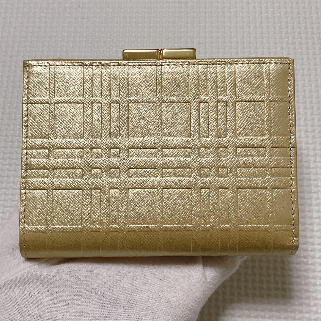 未使用　BURBERRY バーバリー　レザーがま口三つ折り財布　ゴールド