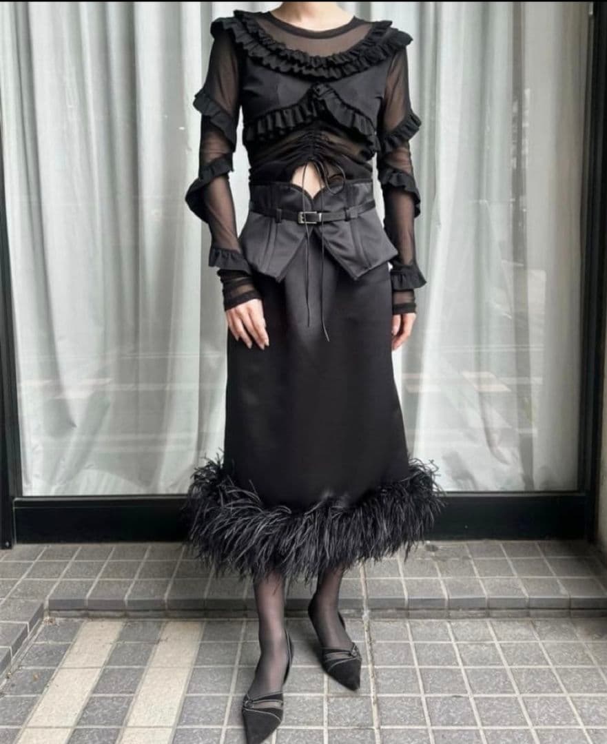 スカート KISHIDAMIKI Feather trim corset skirt