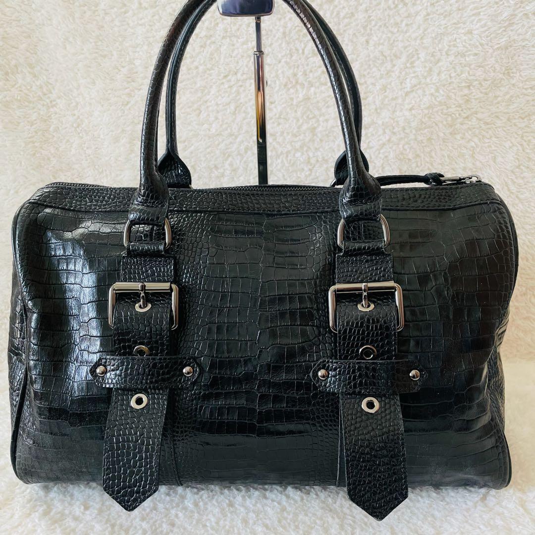 LONGCHAMP ボストンバッグ クロコ型押し ケイトモス コラボ 黒