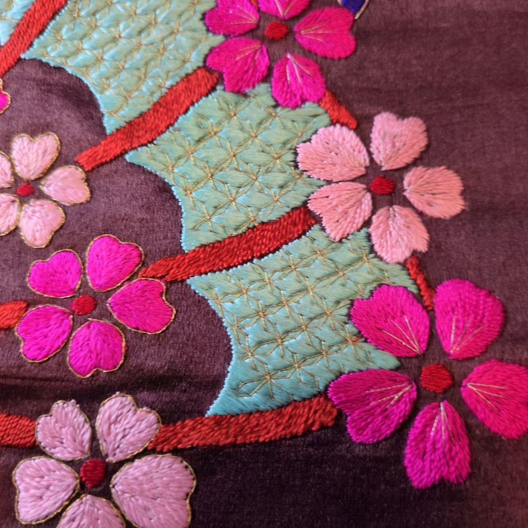 手刺繍　アンティーク　帯　リメイク　アンティーク　ハギレ
