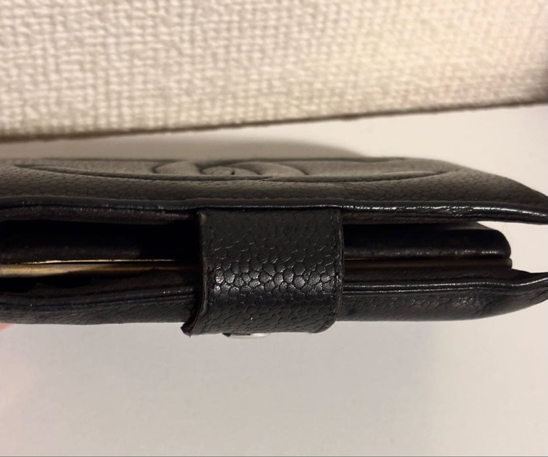 CHANEL シャネル　財布　折り財布　ブラックレザー
