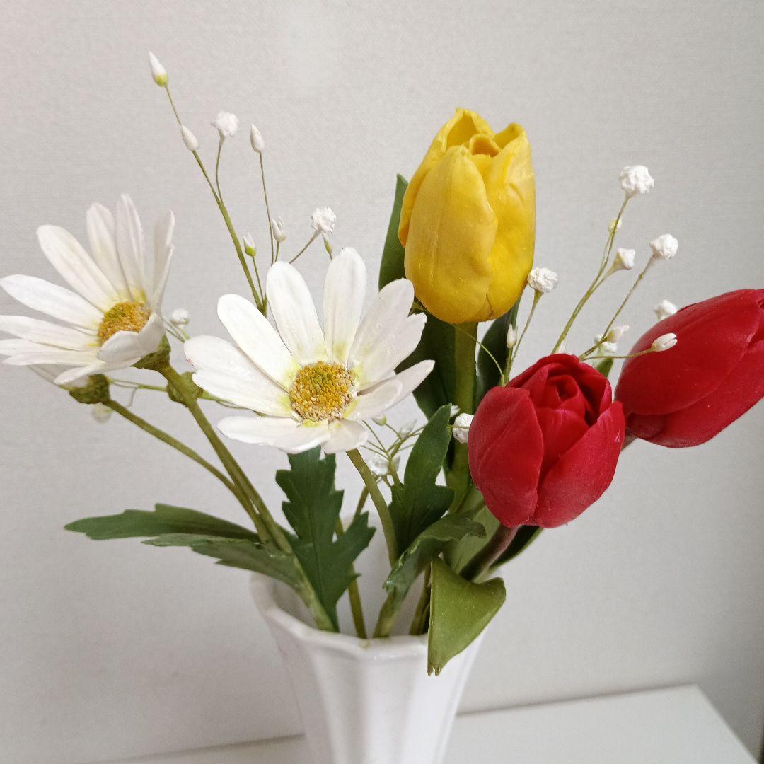 専用　チューリップのアレンジメント　ピンクの芍薬　クレイフラワー　樹脂粘土