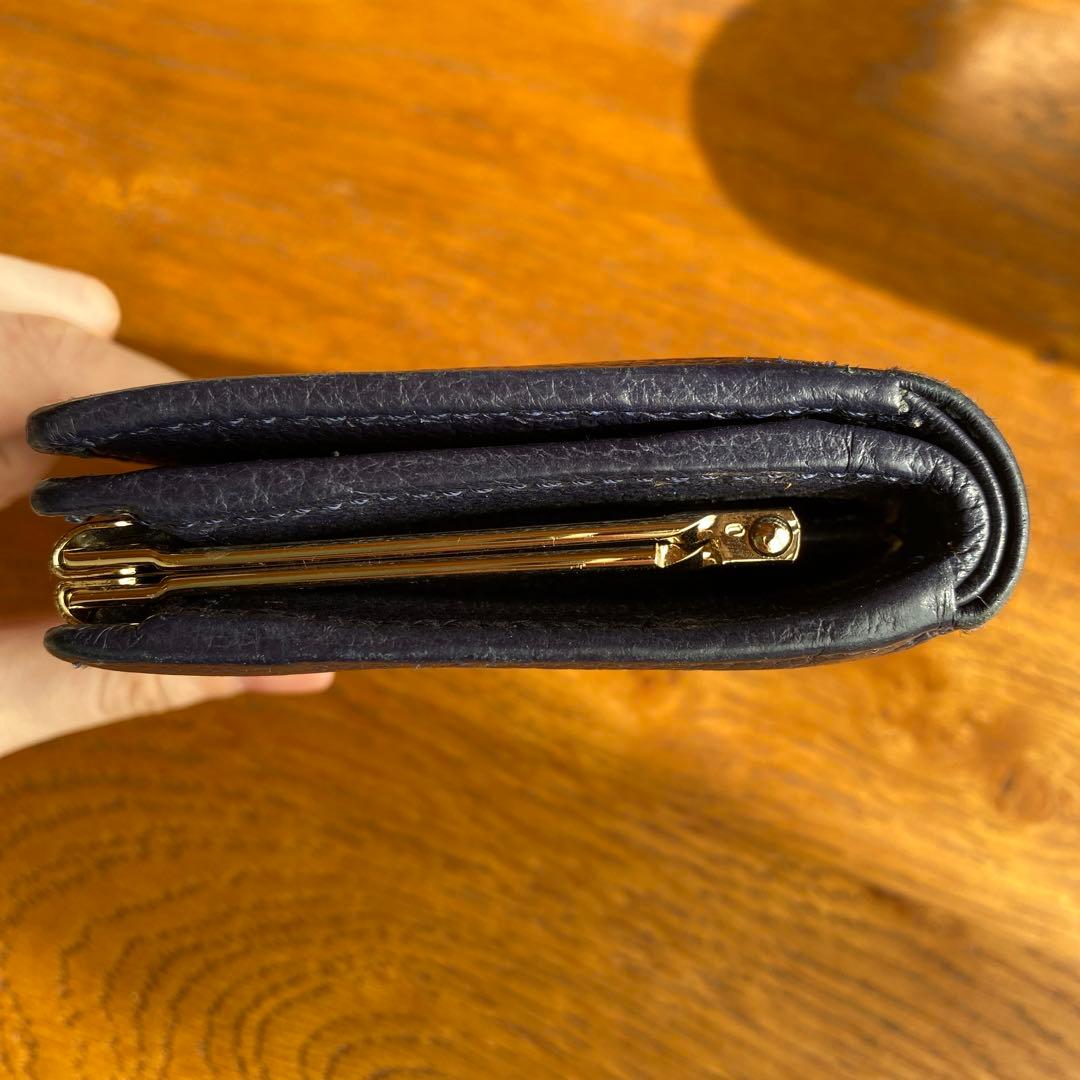 ネイビー レザー 二つ折り財布 ゴールド金具