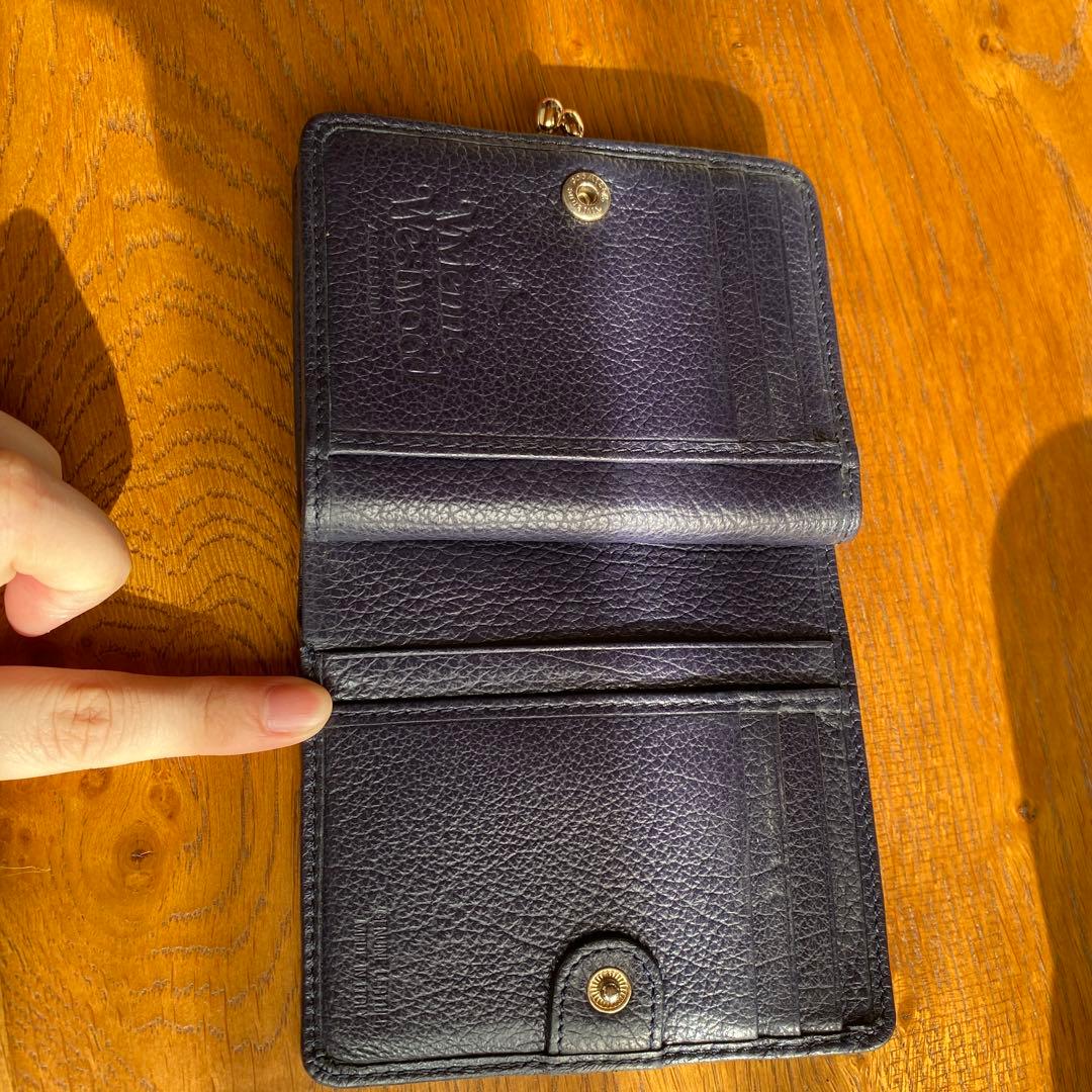 ネイビー レザー 二つ折り財布 ゴールド金具