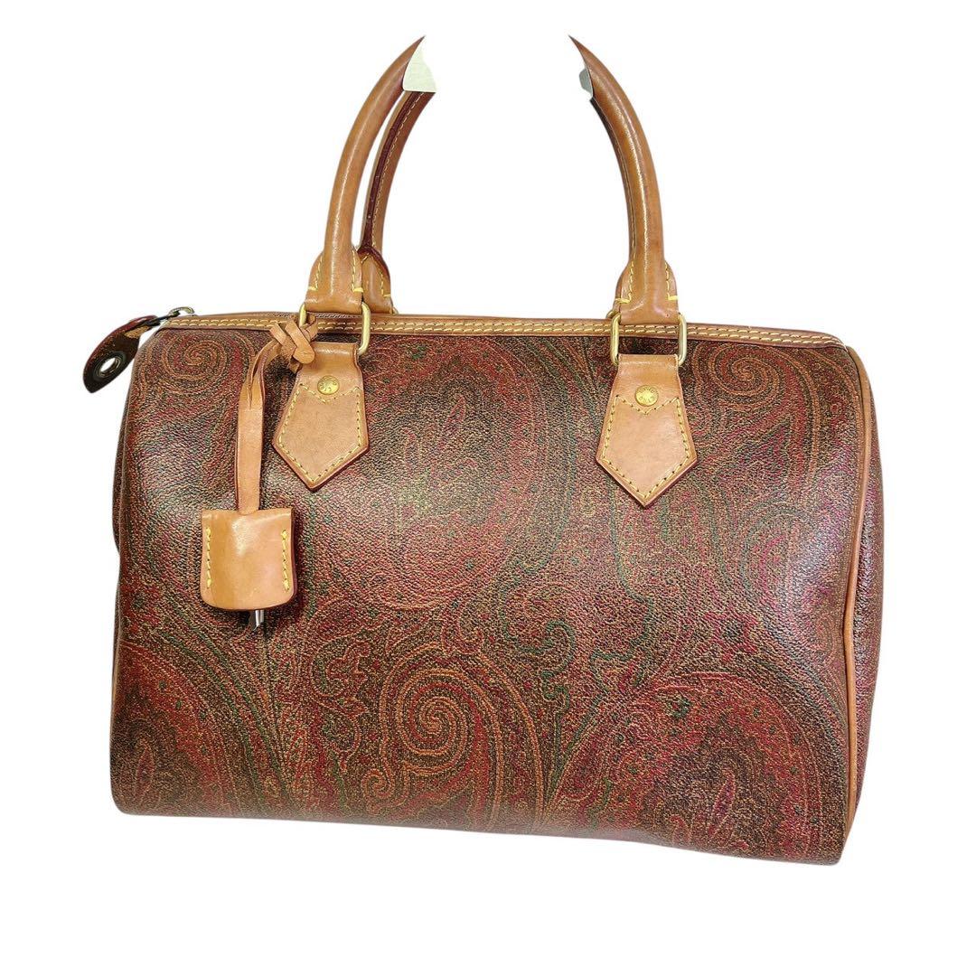 ETRO エトロ ペイズリー柄 ハンドバッグ ミニボストン PVC×レザー 茶色