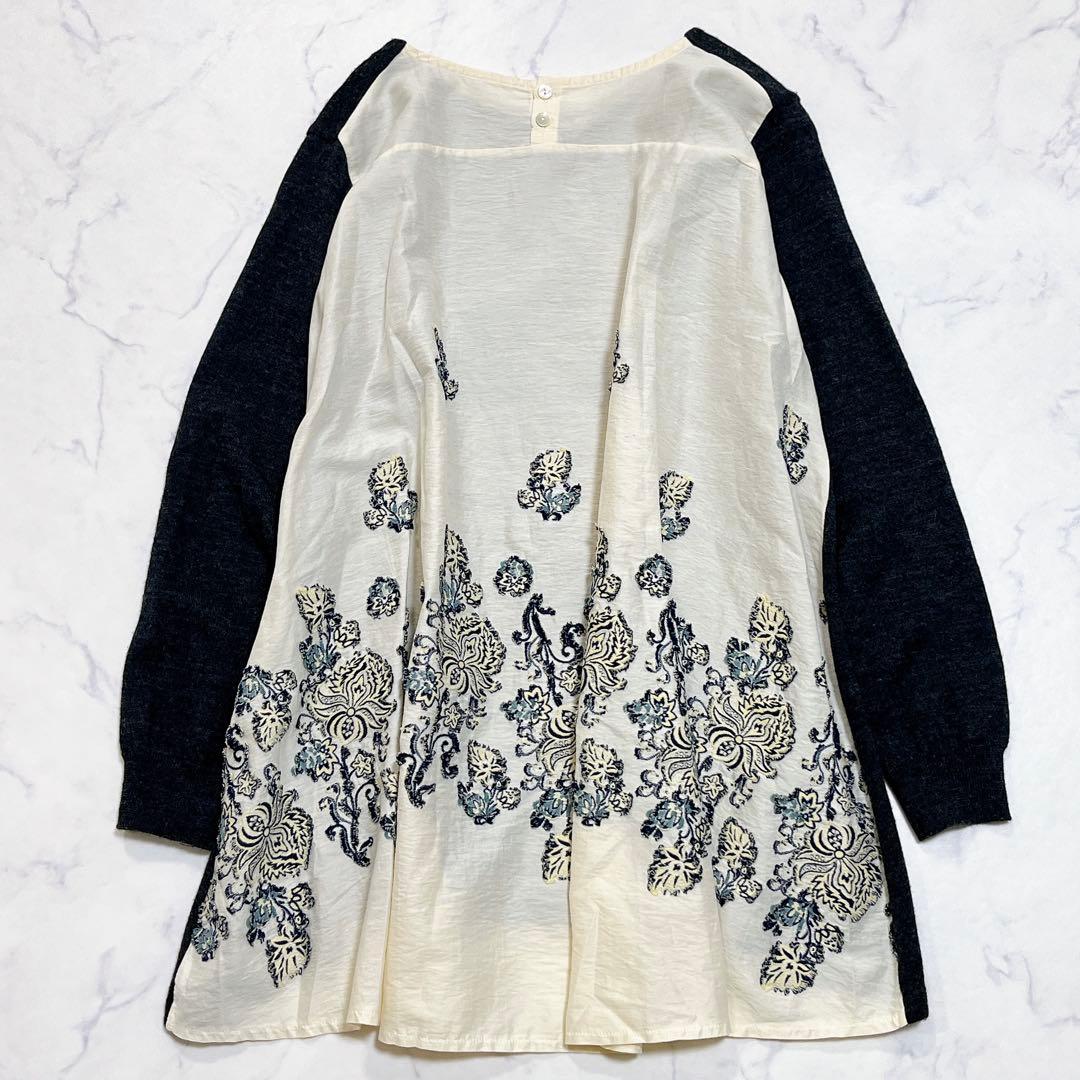 美品✨ビアズリー ニットワンピース チュニック ニットジャガード切り替え 刺繍