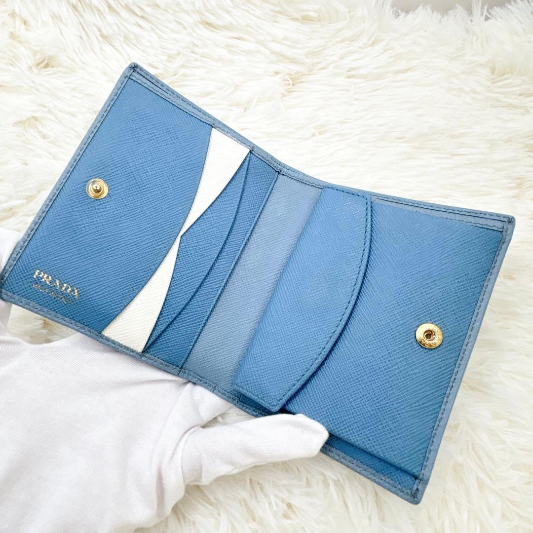 付属品完備✨PRADA 二つ折り財布 サフィアーノ ブルー マルチカラー