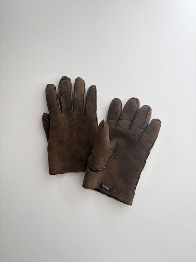 小物 Archive Miu Miu Mouton Gloves Brown