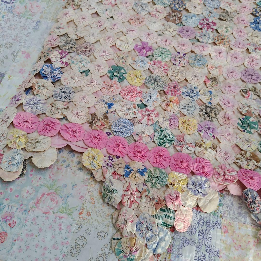 アンティークキルト　ヨーヨーキルト 245×105　アメリカンコットン　雑貨