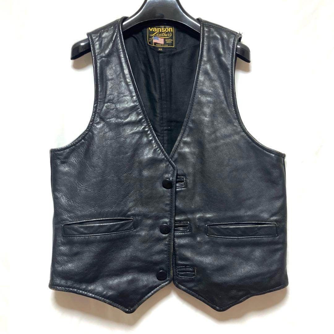 VANSON バンソン レザーベスト BLACK ボタン　黒 ヴィンテージ