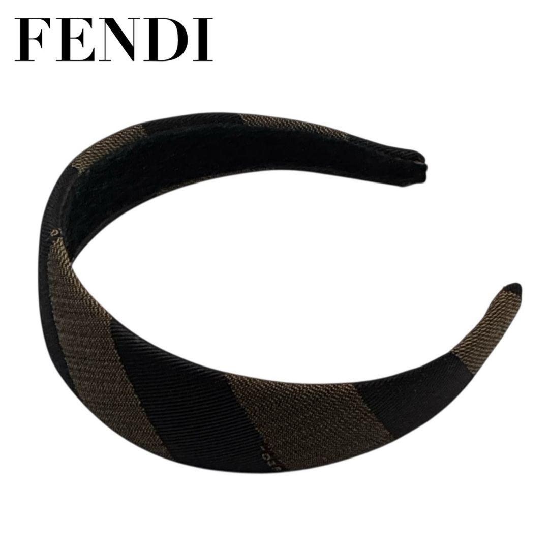 【美品】FENDI フェンディヘアバンド カチューシャ ペカン柄 ロゴ