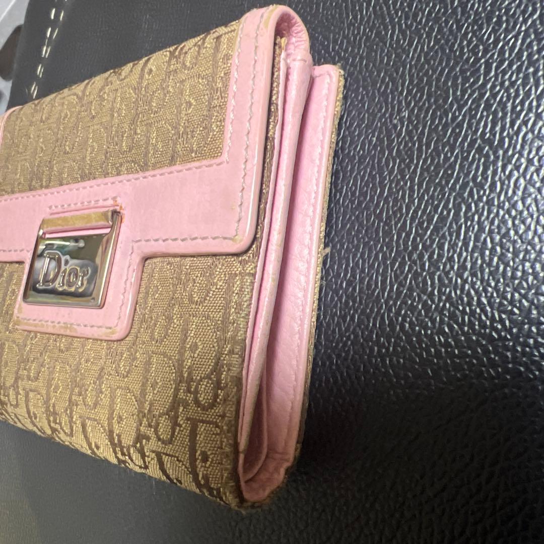 Christian Dior ディオール　ピンク　トロッター　三つ折り財布　ロゴ