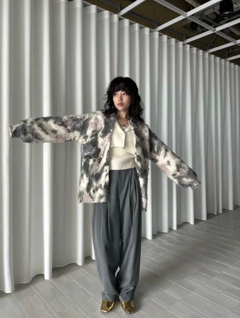 トップス AMERI TEXTURE ART FLOWER KNIT CARDIGAN
