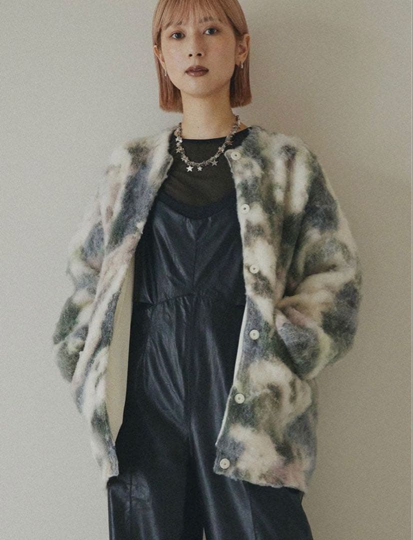 トップス AMERI TEXTURE ART FLOWER KNIT CARDIGAN