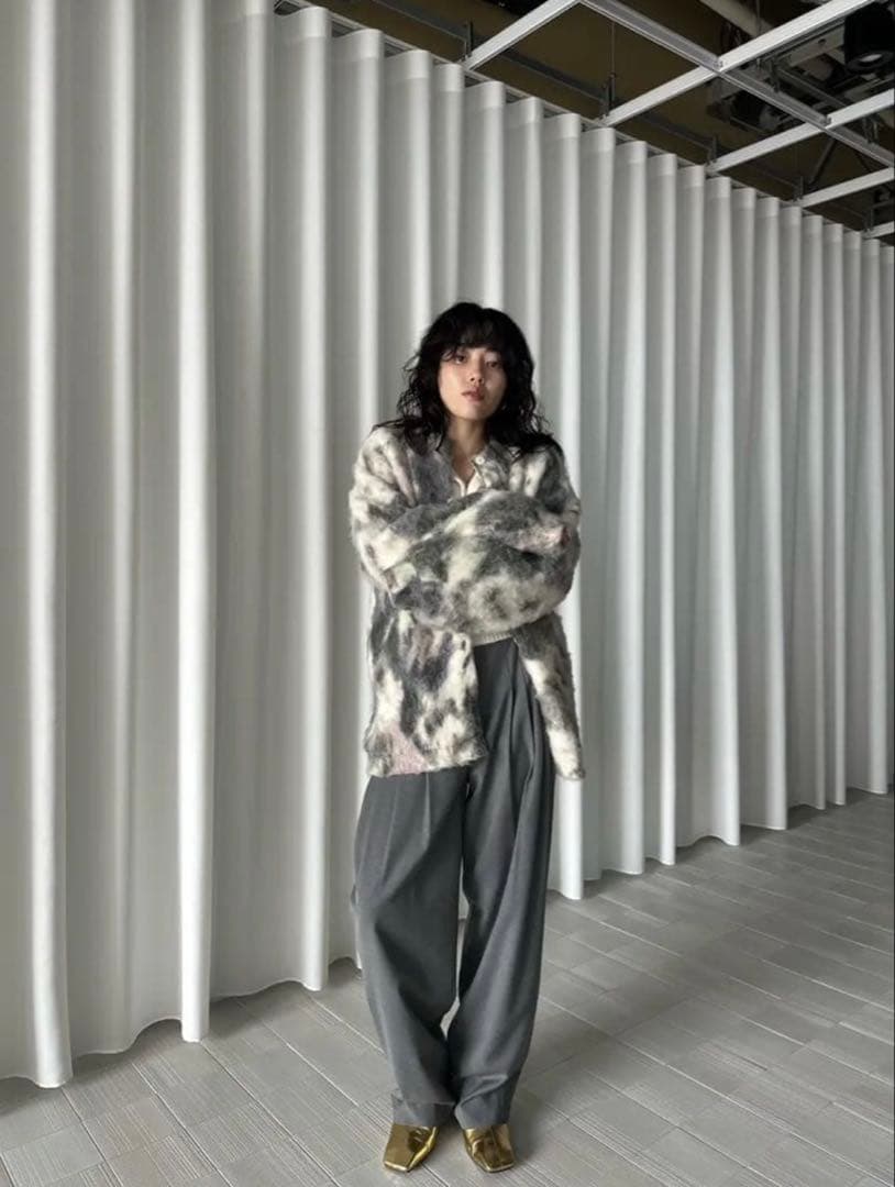 トップス AMERI TEXTURE ART FLOWER KNIT CARDIGAN