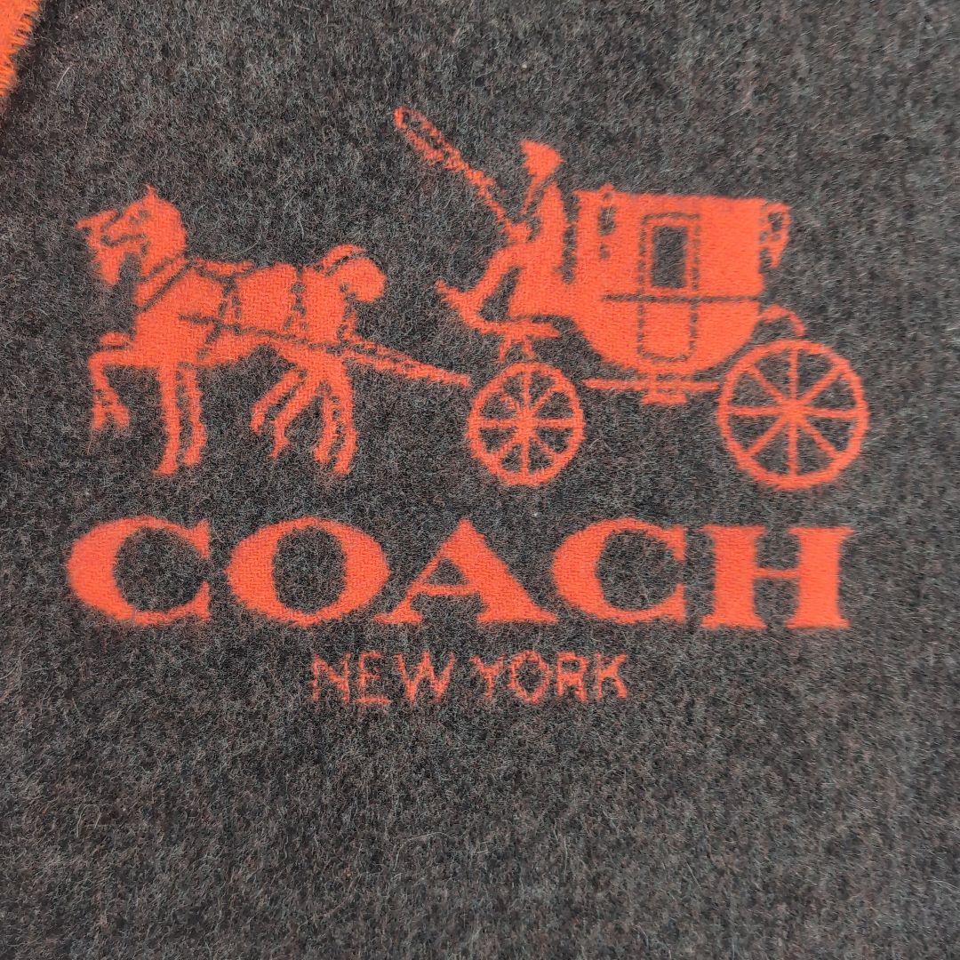 224○値下げ COACH フリンジ付きマフラー オレンジ/グレー
