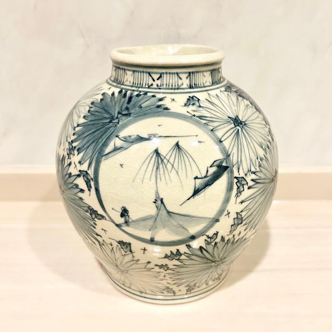 手描き陶器　花瓶　壺　京泉