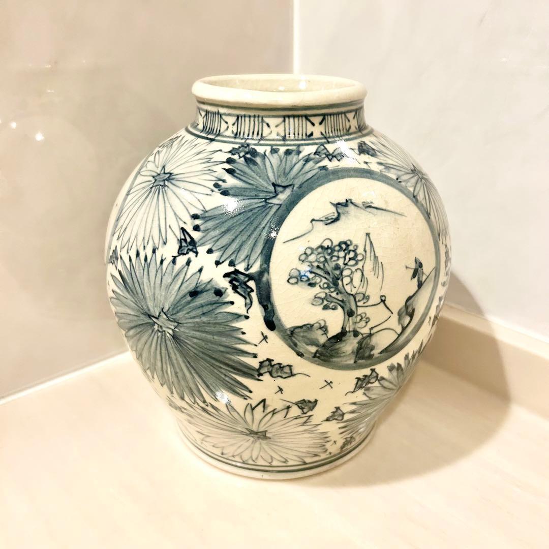 手描き陶器　花瓶　壺　京泉