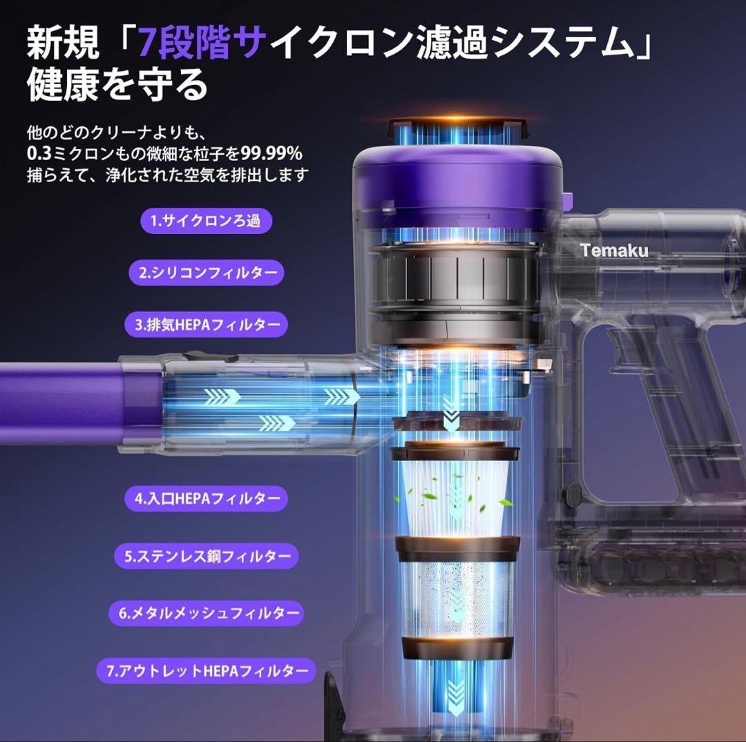 【月初特価】コードレス 掃除機 80KPa超強力 65分連続稼働 サイクロン