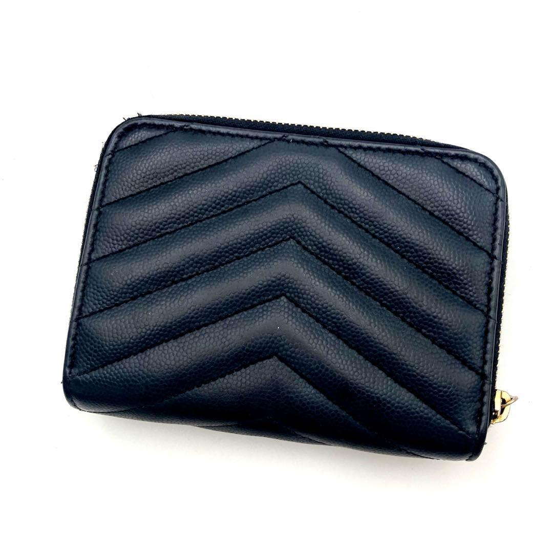 大人気　SAINT LAURENT 2つ折り財布 キャビアスキン YSL 黒