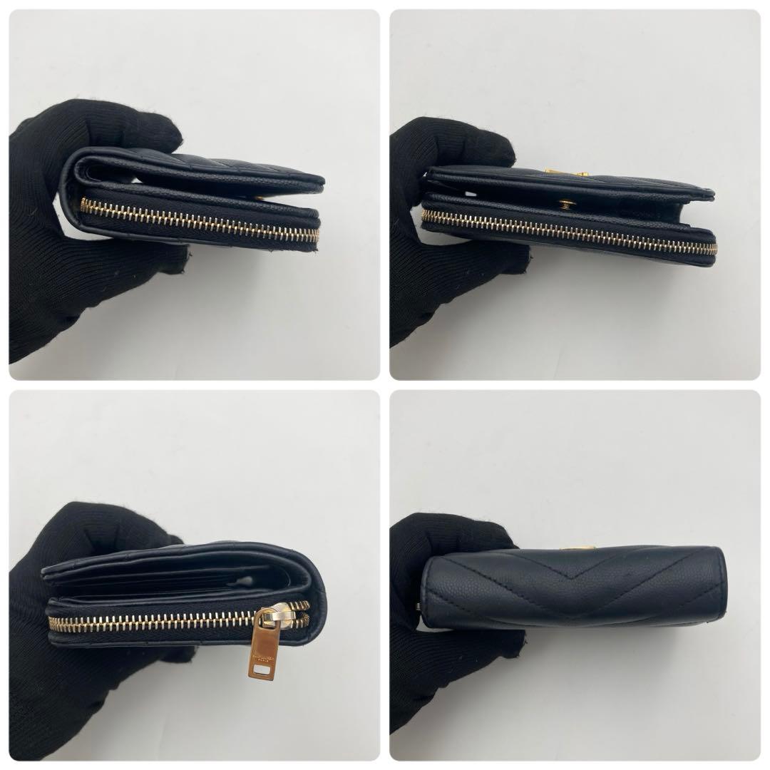 大人気　SAINT LAURENT 2つ折り財布 キャビアスキン YSL 黒