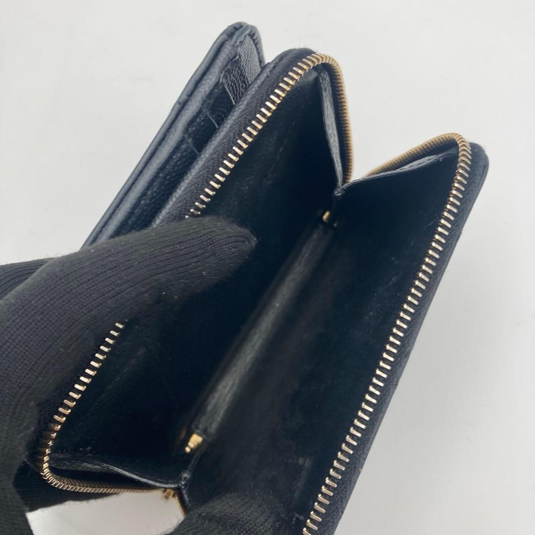 大人気　SAINT LAURENT 2つ折り財布 キャビアスキン YSL 黒