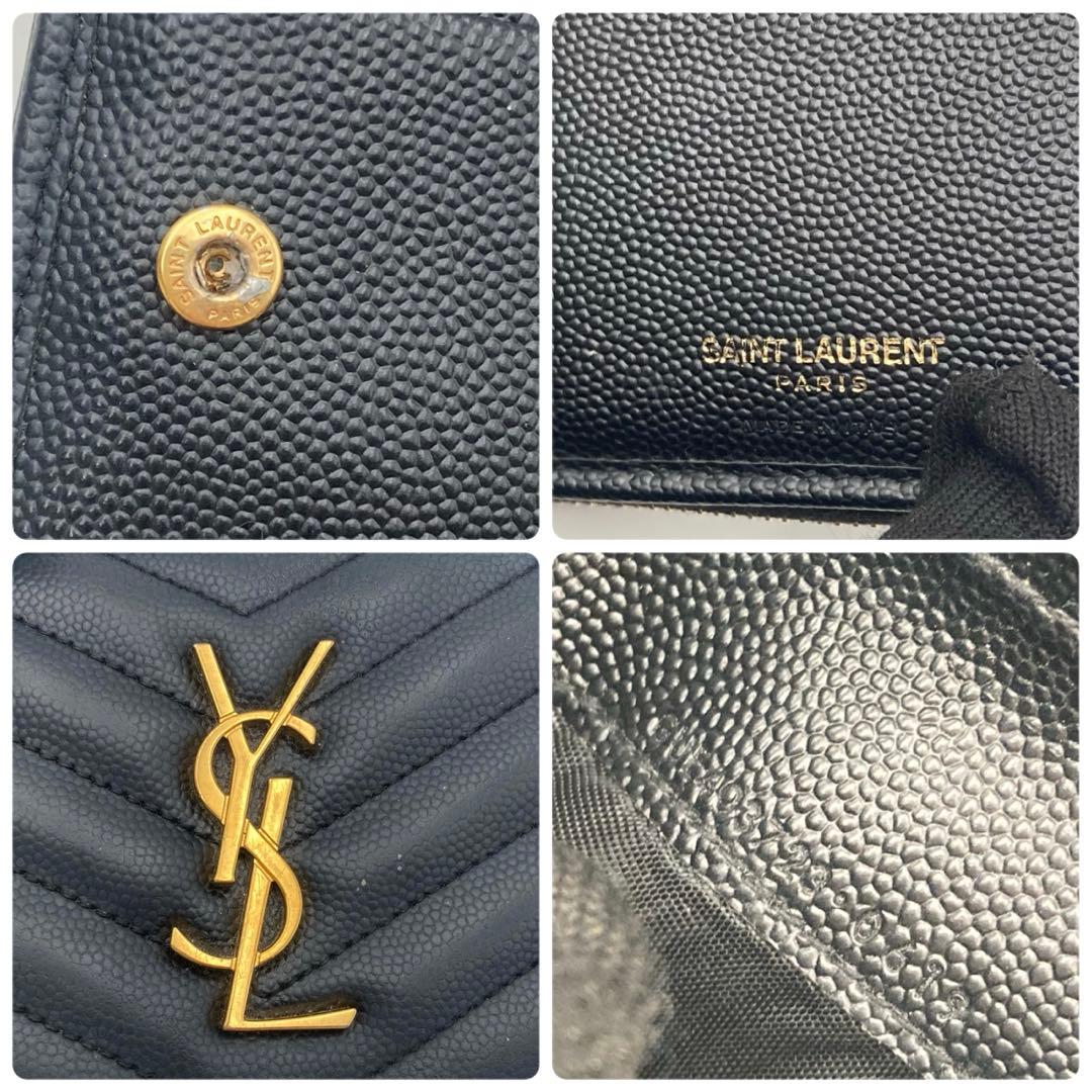 大人気　SAINT LAURENT 2つ折り財布 キャビアスキン YSL 黒