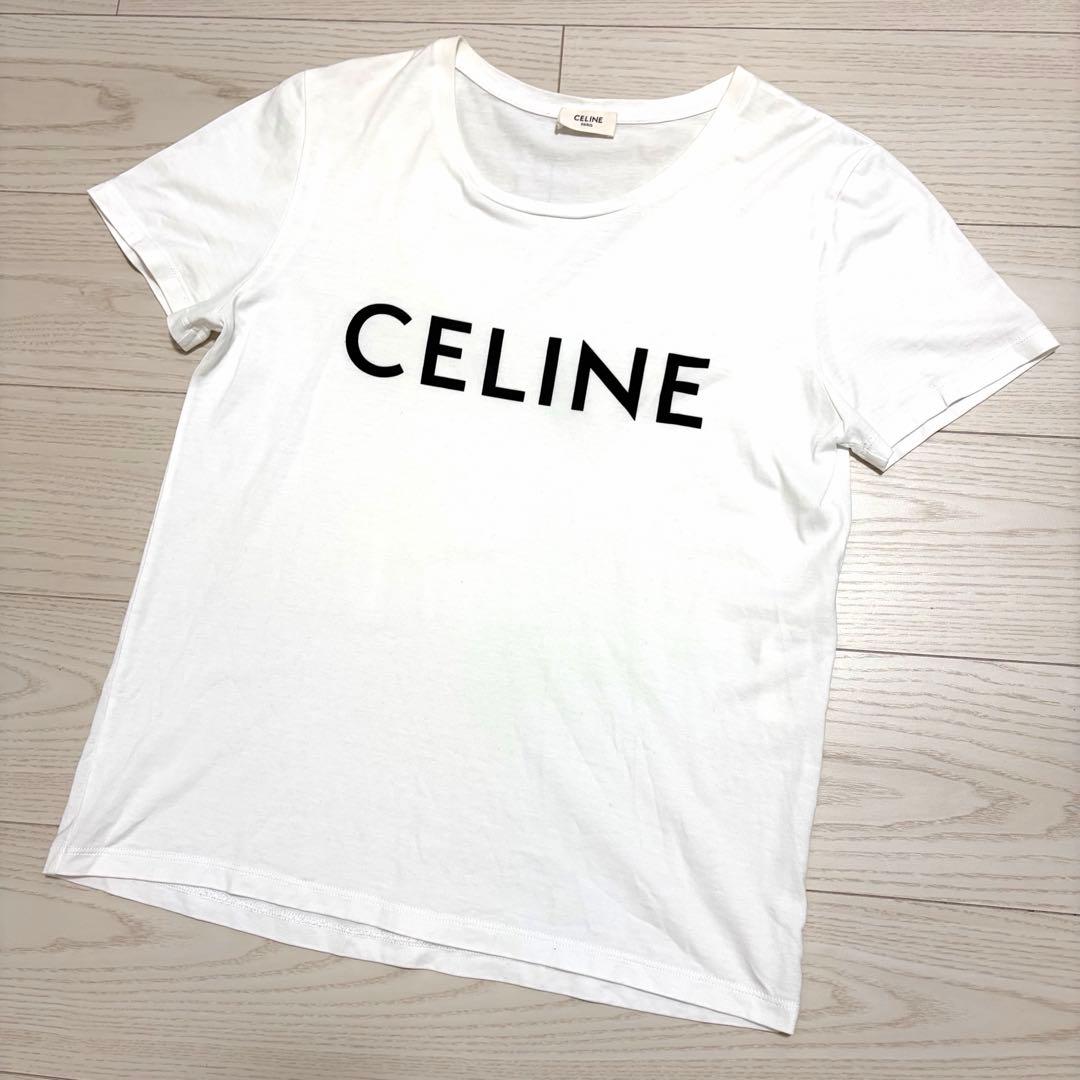 ✨国内正規・超美品✨CELINE　Tシャツ　デカロゴ　サイズM　コットン　白