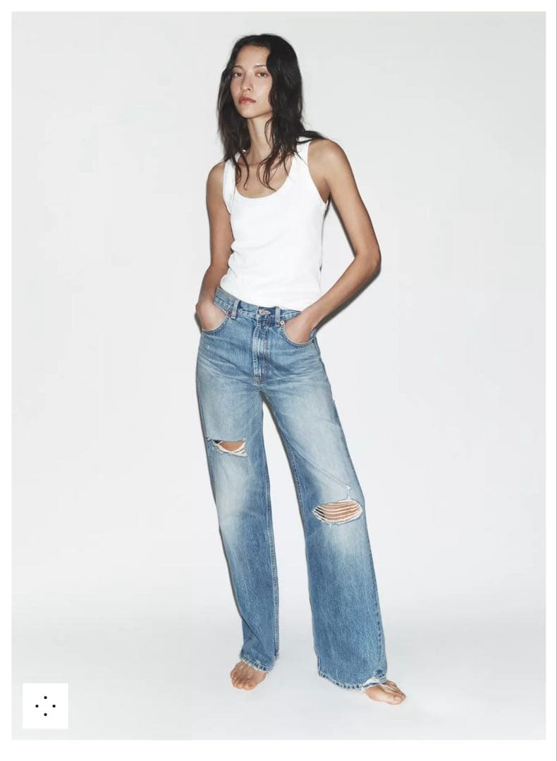 ZARA 完売　TRF ダメージ加工ワイドレッグハイウエスデニム　ヤヌーク