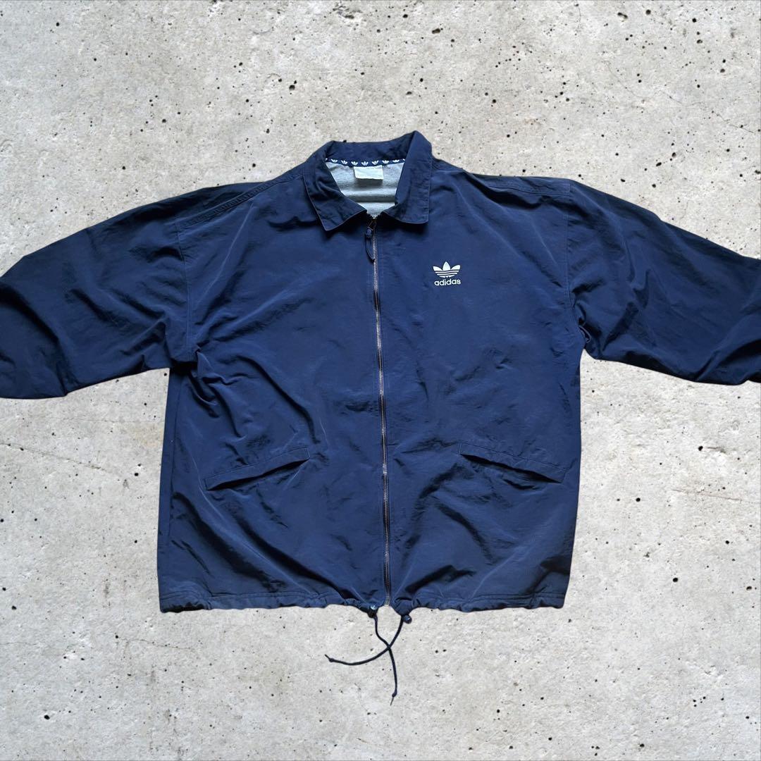 【90s】adidasコットンジャケット　トレフォイルロゴ　ドローコード