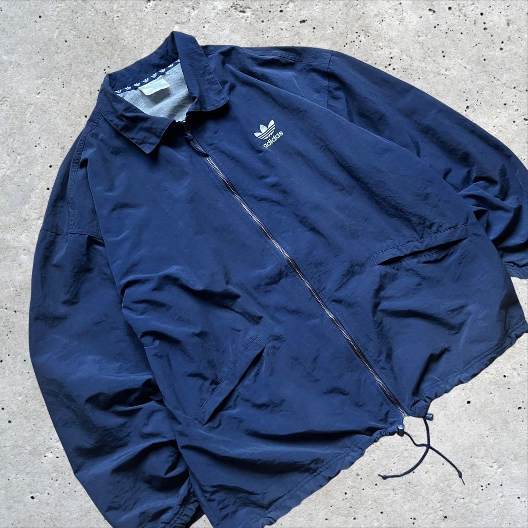 【90s】adidasコットンジャケット　トレフォイルロゴ　ドローコード