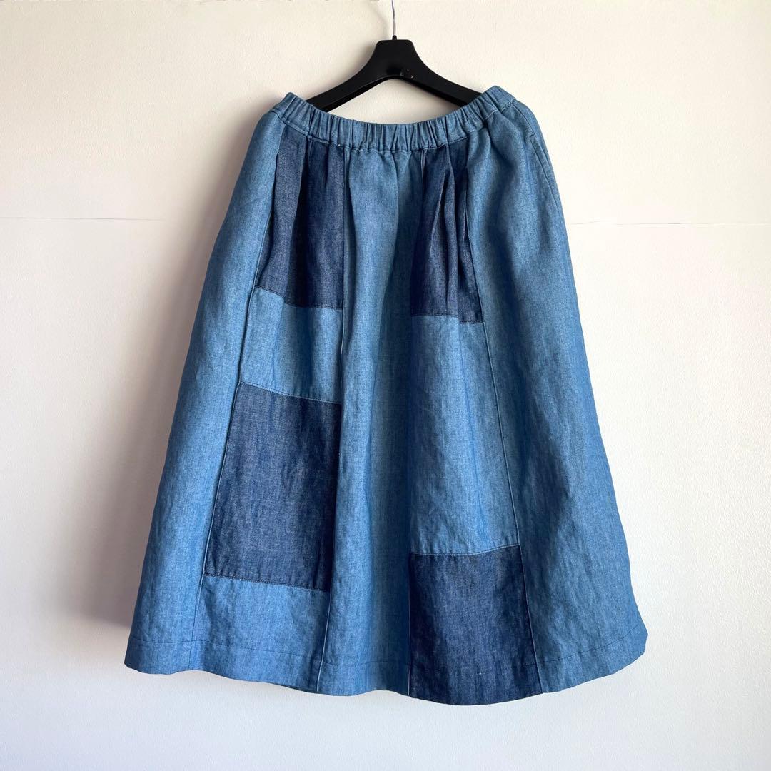 高城染工 blue in green 綿麻パッチワークスカート