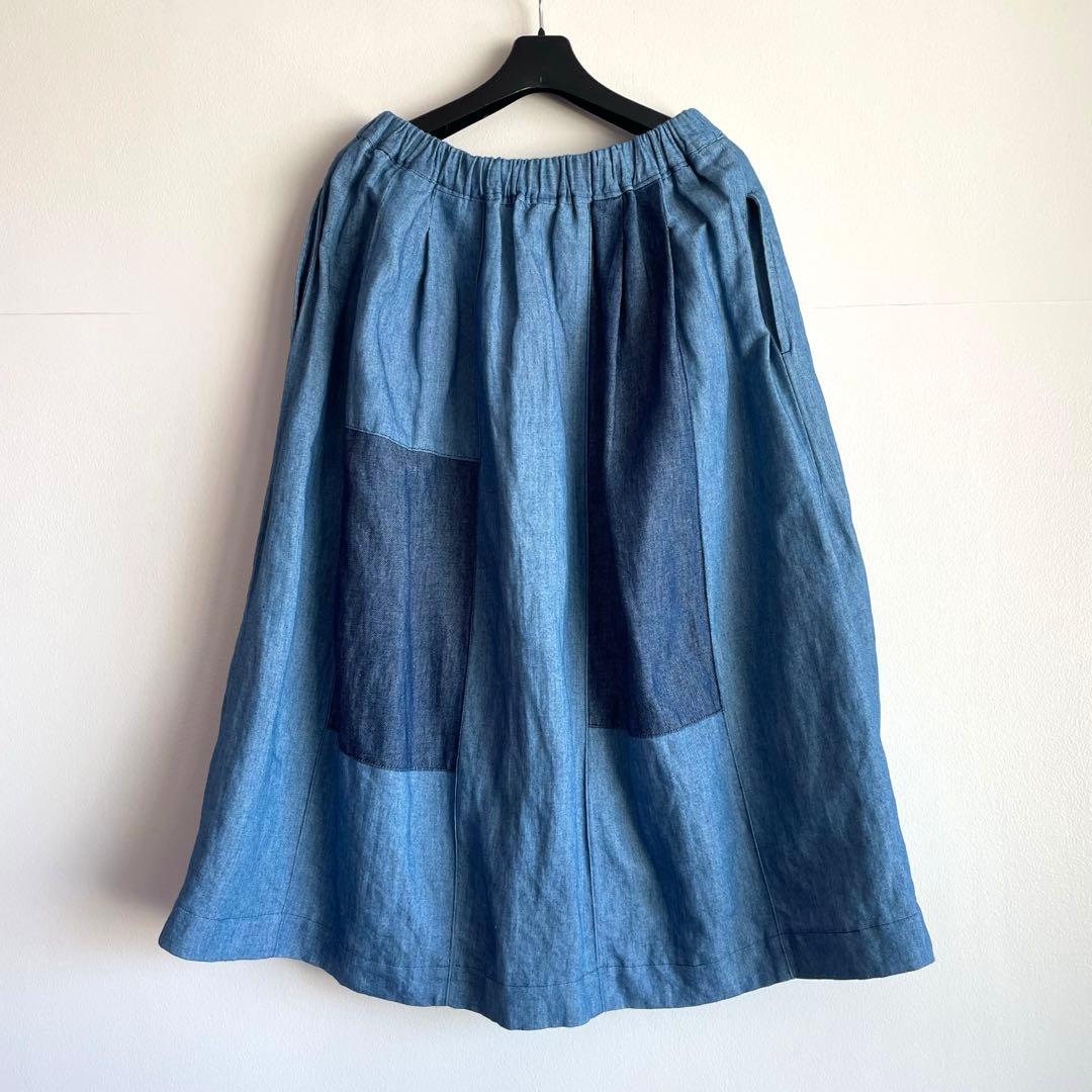 高城染工 blue in green 綿麻パッチワークスカート