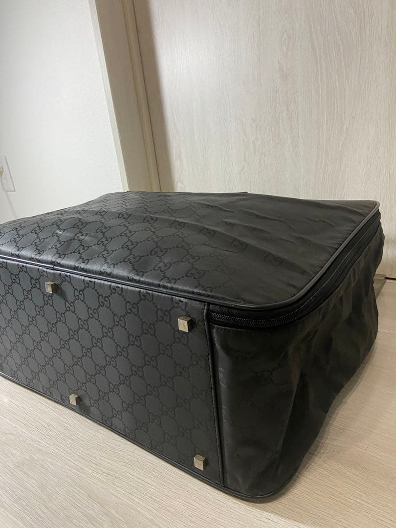 GUCCI ボストンバッグ　GG柄　ナイロン　レザー　トラベルバッグ　黒　旅行