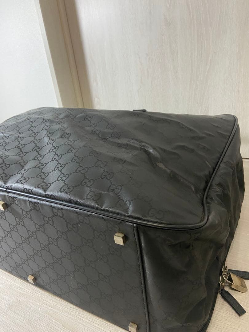 GUCCI ボストンバッグ　GG柄　ナイロン　レザー　トラベルバッグ　黒　旅行