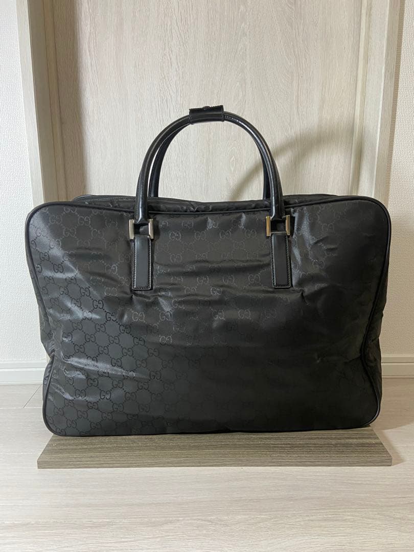 GUCCI ボストンバッグ　GG柄　ナイロン　レザー　トラベルバッグ　黒　旅行