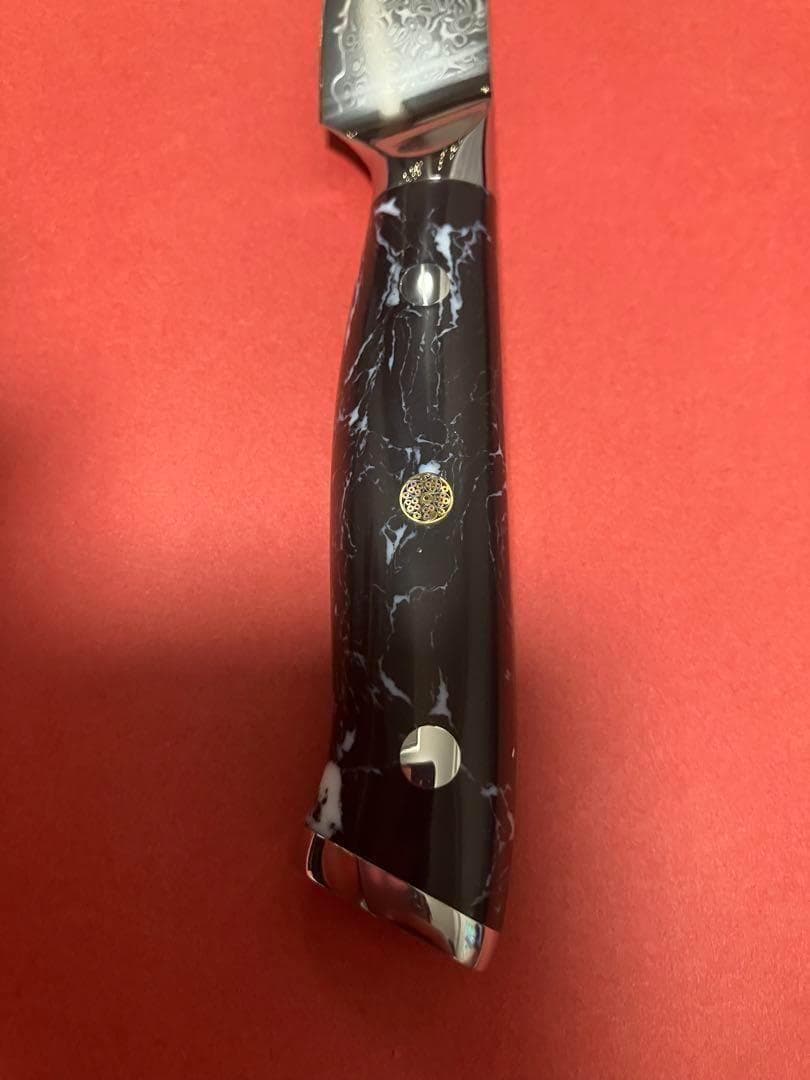V金10号ダマスカスペティナイフ150mm ブラックターコイズ