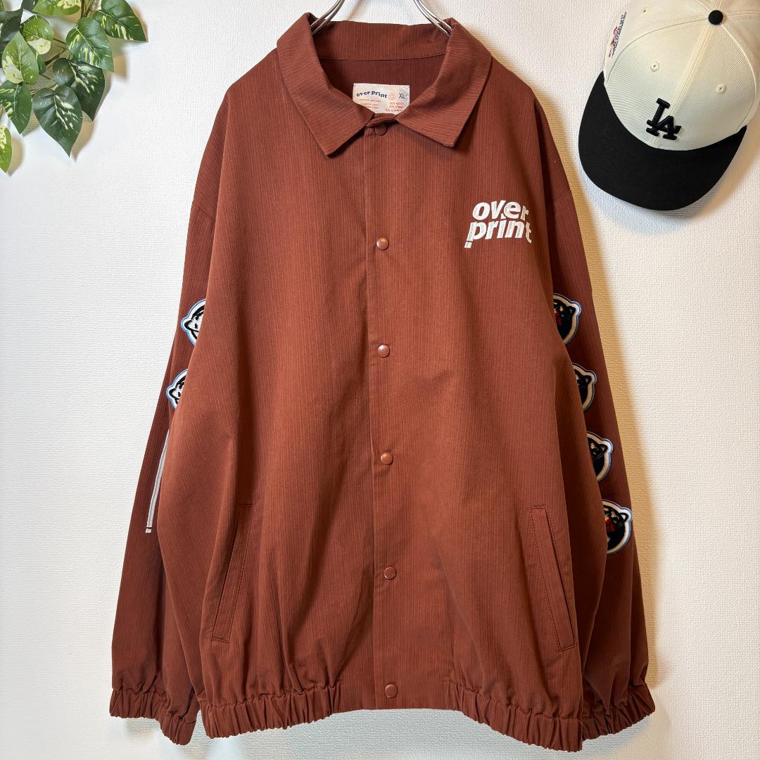 over print コーチジャケット XL ブラウン 刺繍 コットン【極美品】