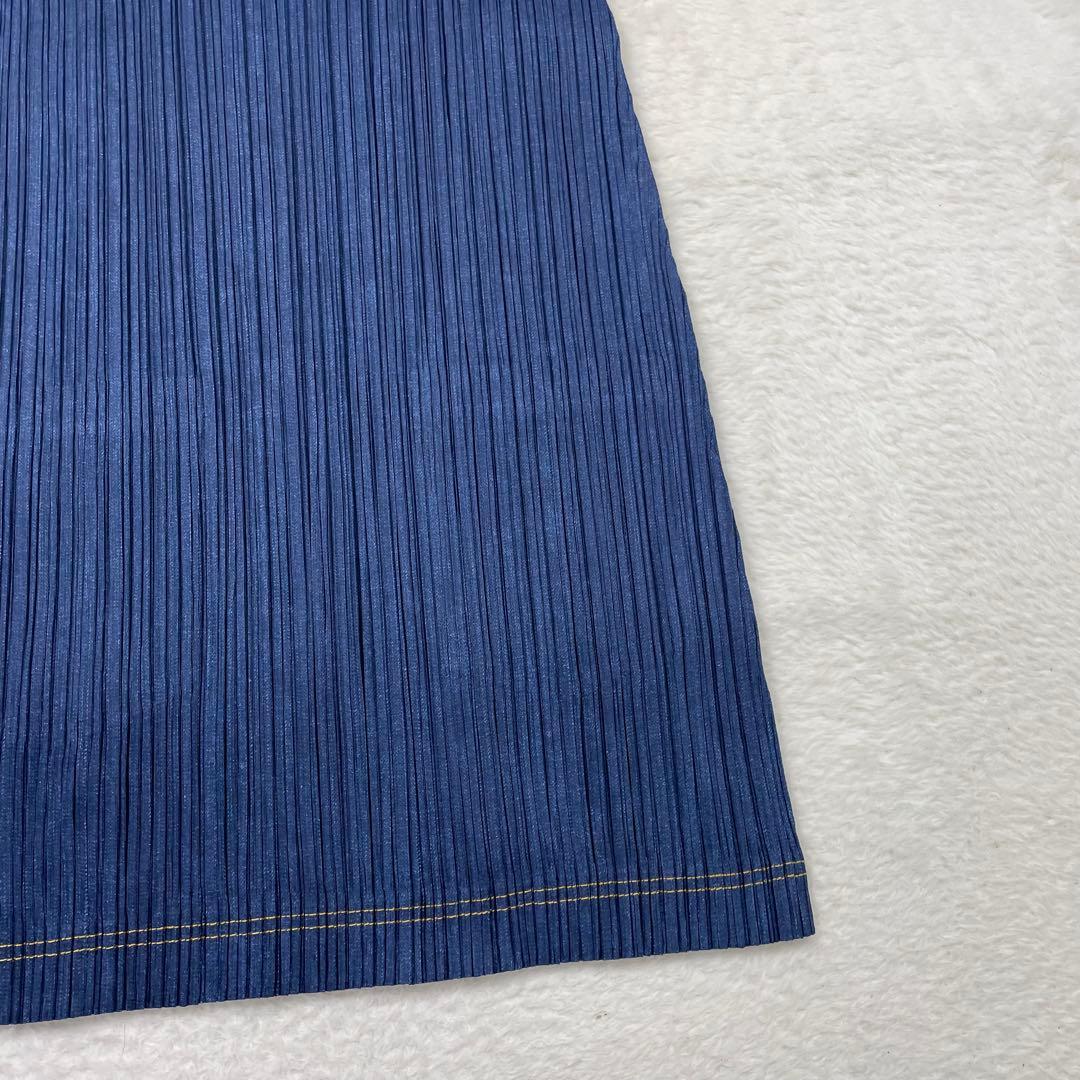 美品　PLEATS PLEASE ノースリーブプリーツワンピース ダークブルー