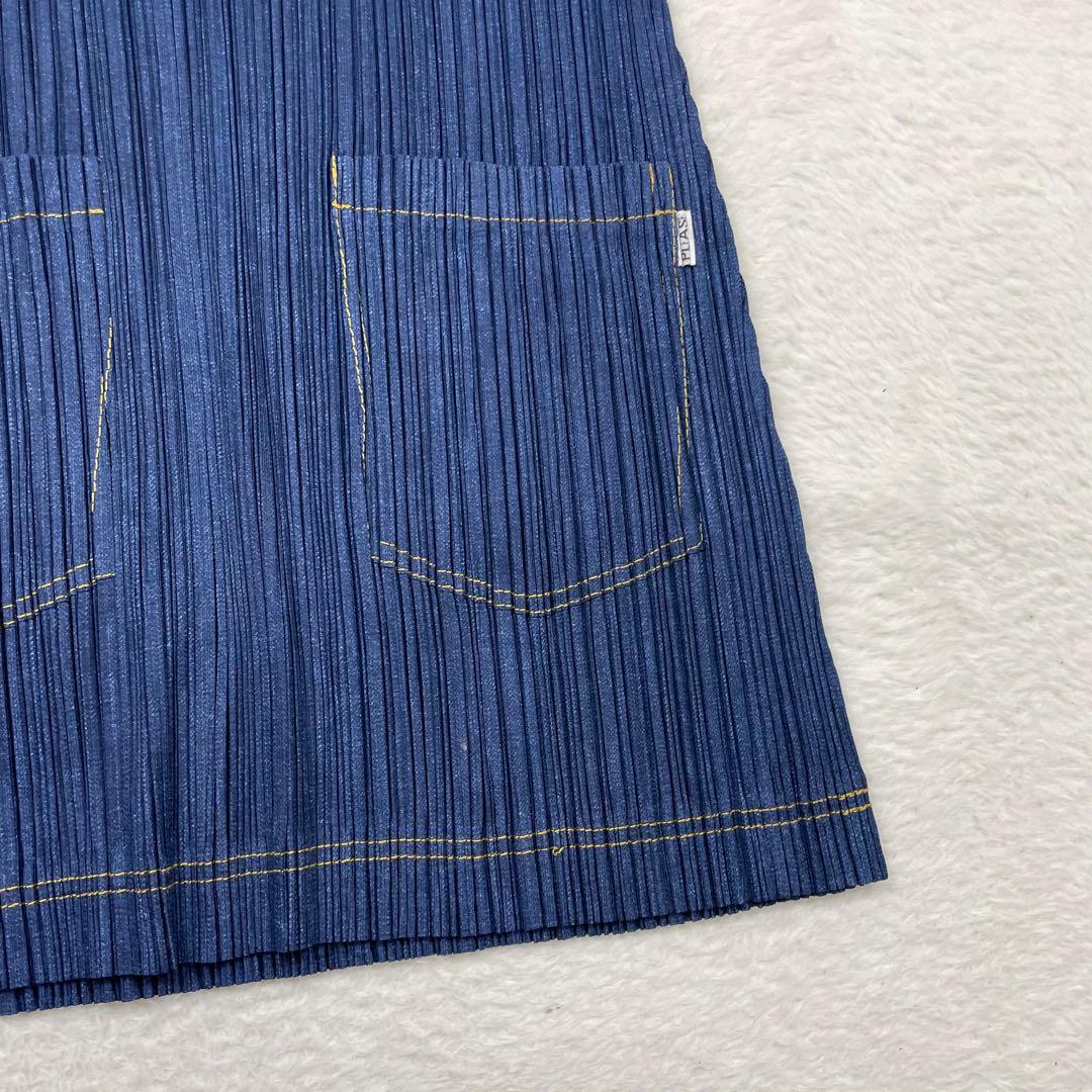 美品　PLEATS PLEASE ノースリーブプリーツワンピース ダークブルー