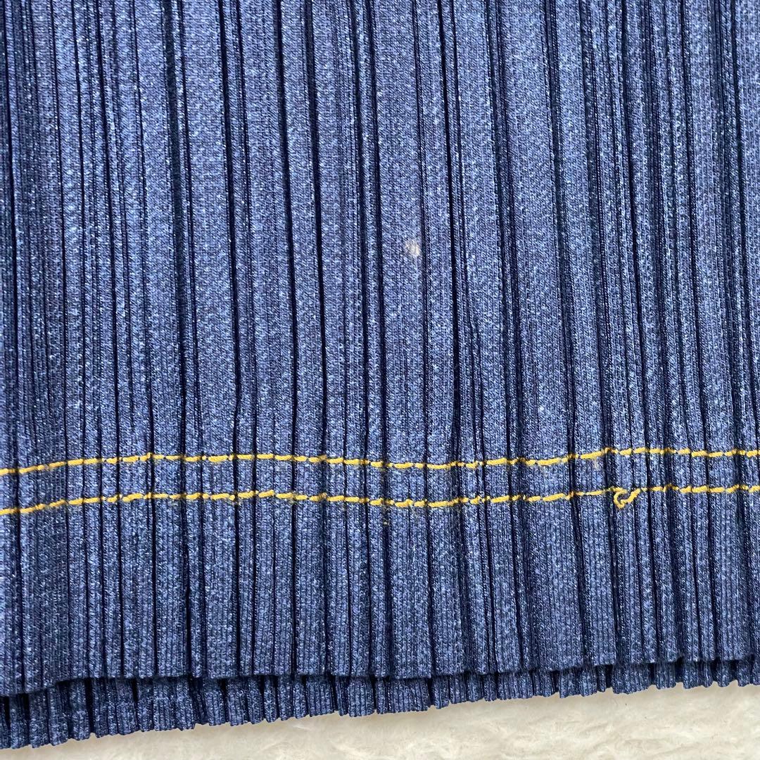 美品　PLEATS PLEASE ノースリーブプリーツワンピース ダークブルー