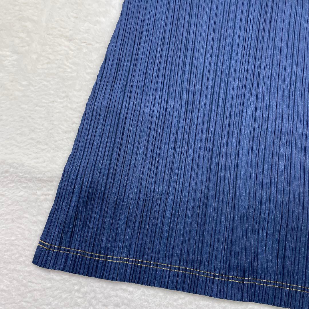 美品　PLEATS PLEASE ノースリーブプリーツワンピース ダークブルー