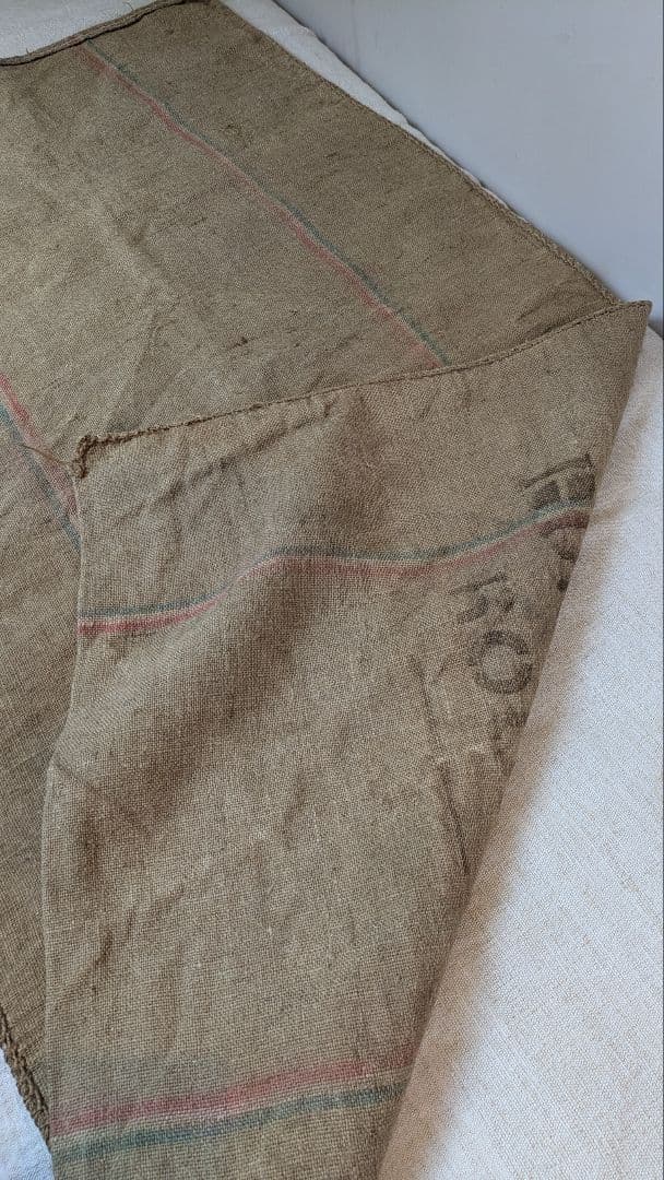 100年物 フランスアンティーク 穀物袋 麻袋 古布ジュート 洗濯済 b.