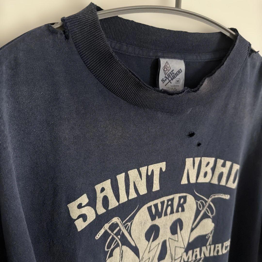 SAINT セントマイケル　ダメージ スカル Tシャツ サイズM ネイビー