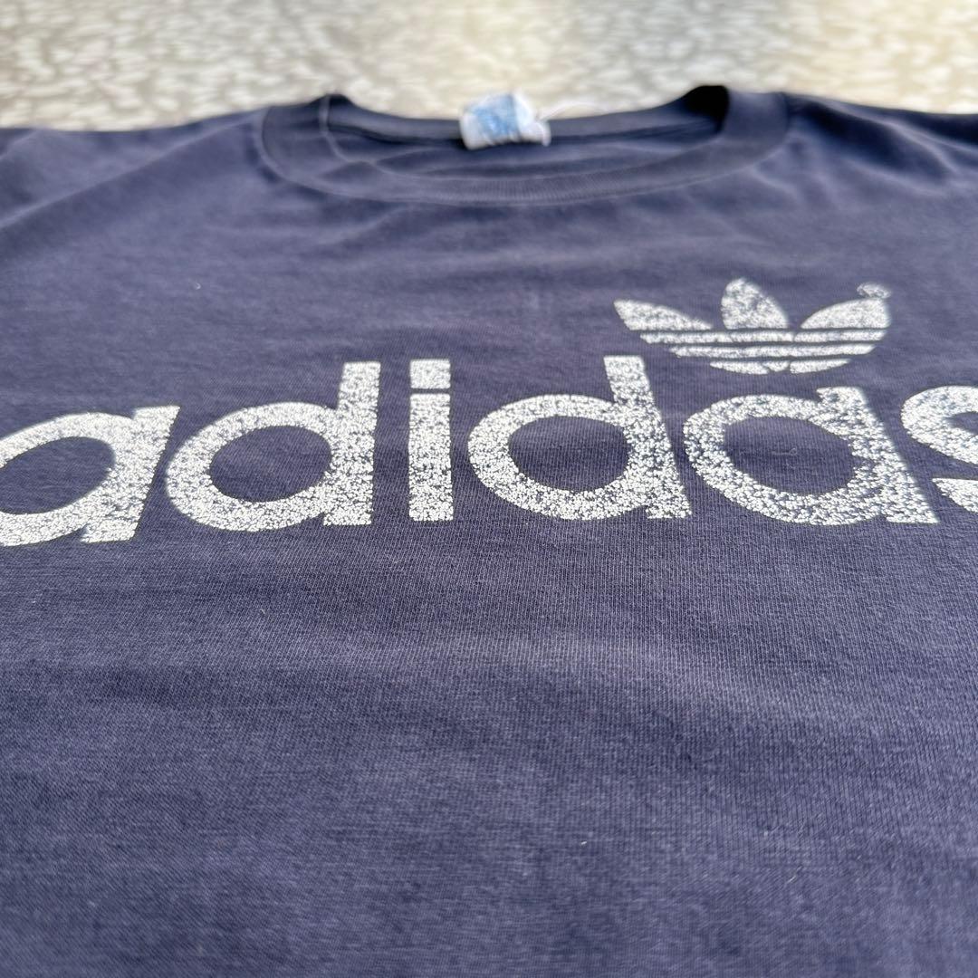 【80年代usa製、シングルステッチ】オールドアディダス両面ロゴTシャツ紺常田
